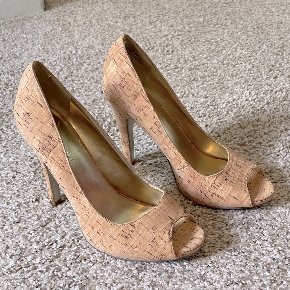 Nine West Natural Cork Peep Toe Pumps - Women’s Size 6